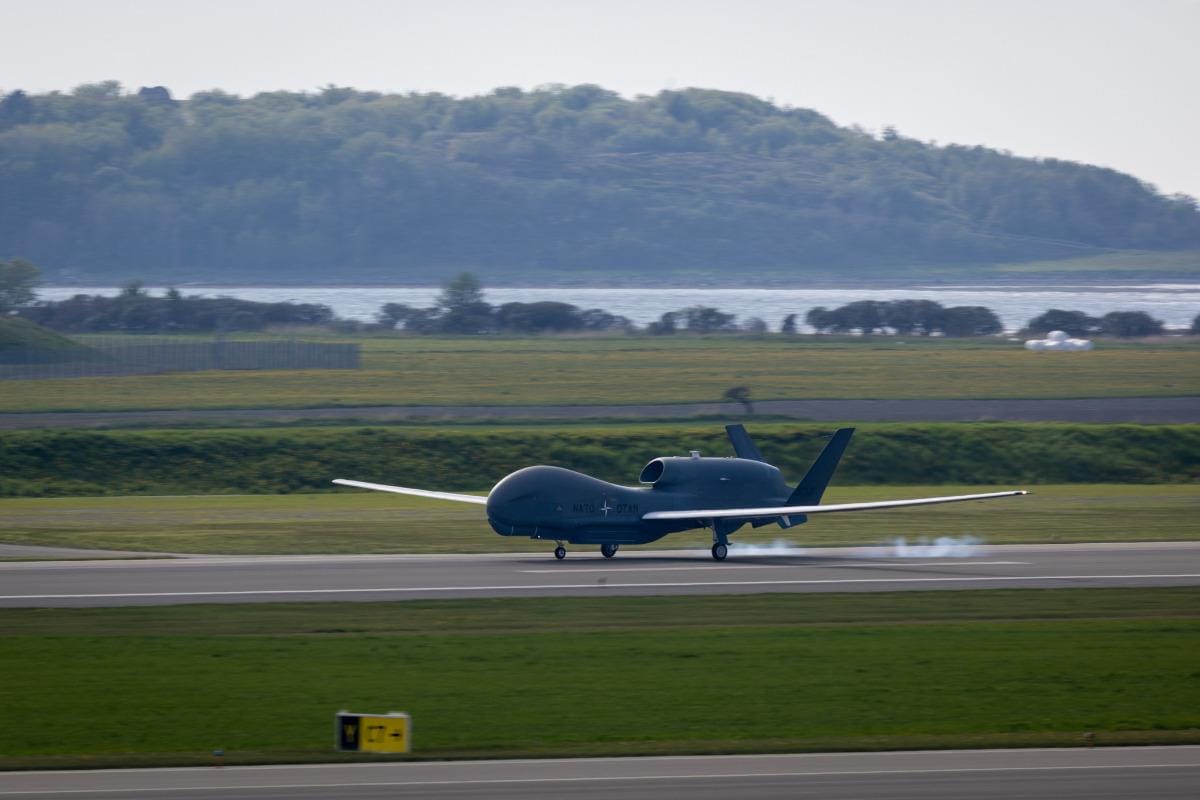 A NATO RQ-4D Phoenix lands in Ørland, Norway, during the NISRF Agile Combat Employment (ACE). (Photo by Royal Norwegian Air Force)