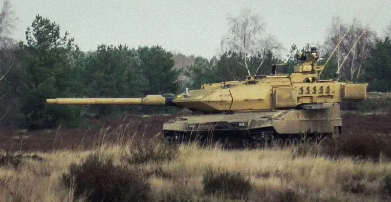 A beigeLeopard 2 A7 Main Battle Tank
